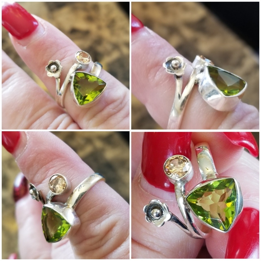 Genuine 3CT Peridot and Morganite Ring Size 8 - Picture 5 of 6